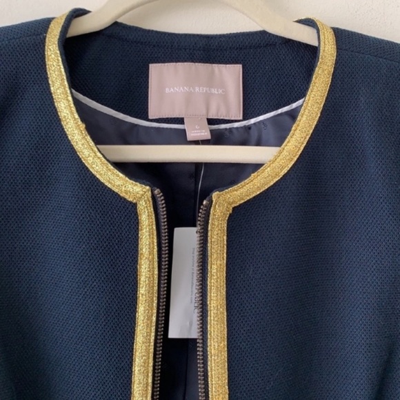 Banana Republic Women Navy Blue And Gold Blazer Size 6 - Picture 3 of 7